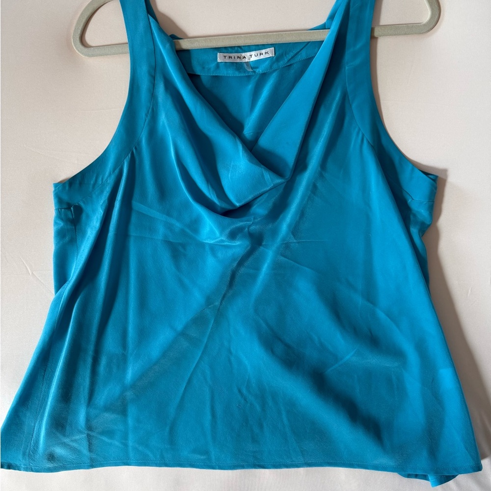 Trina Turk Aqua Blue Draped Tank Top